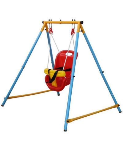 Backyard Toddler Swing Set with Safety Belt, Indoor Outdoor Metal Frame
