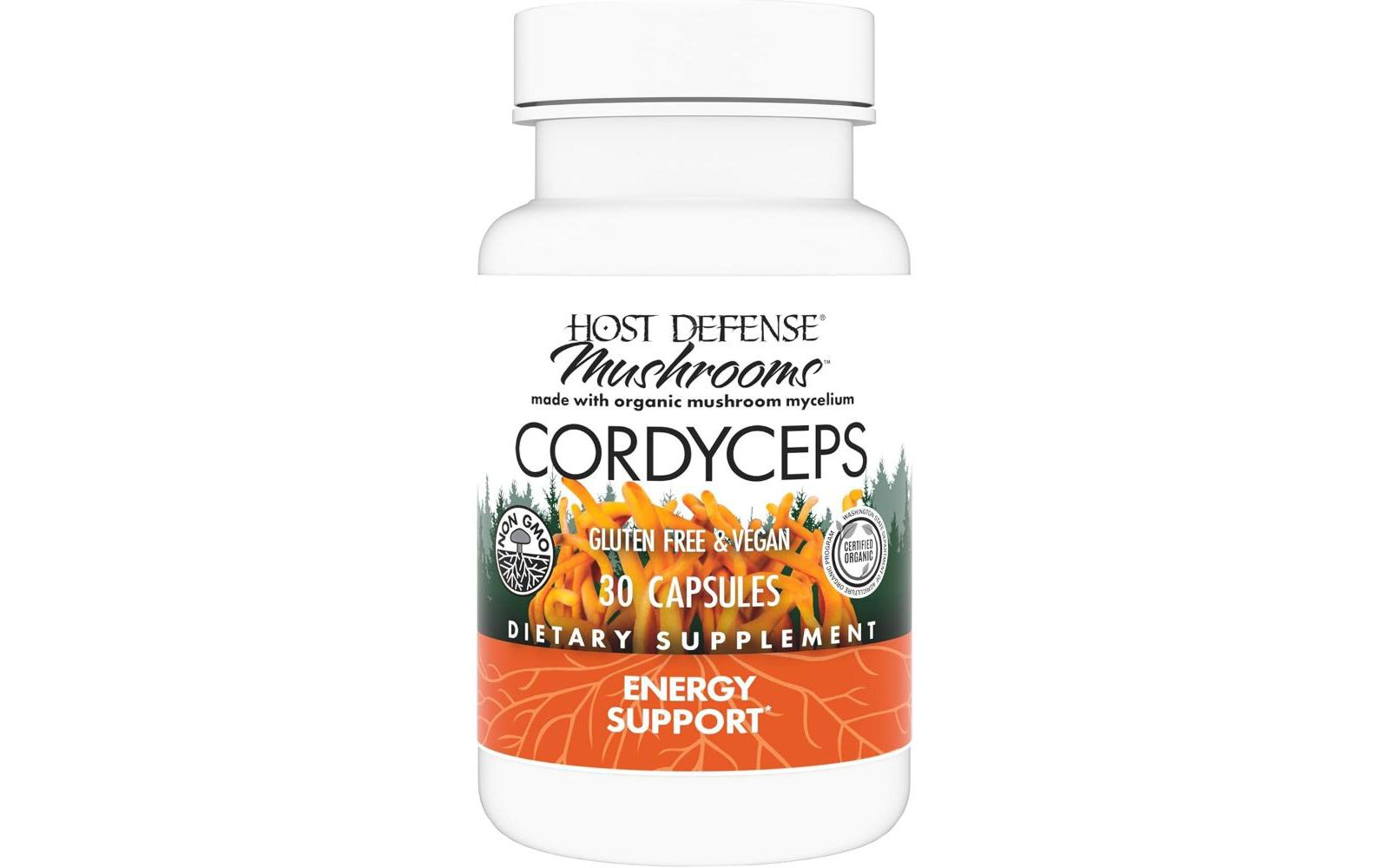Капсулы Host Defense Cordyceps — добавка для поддержки иммунитета и энергии, 30 капсул (15 порций)