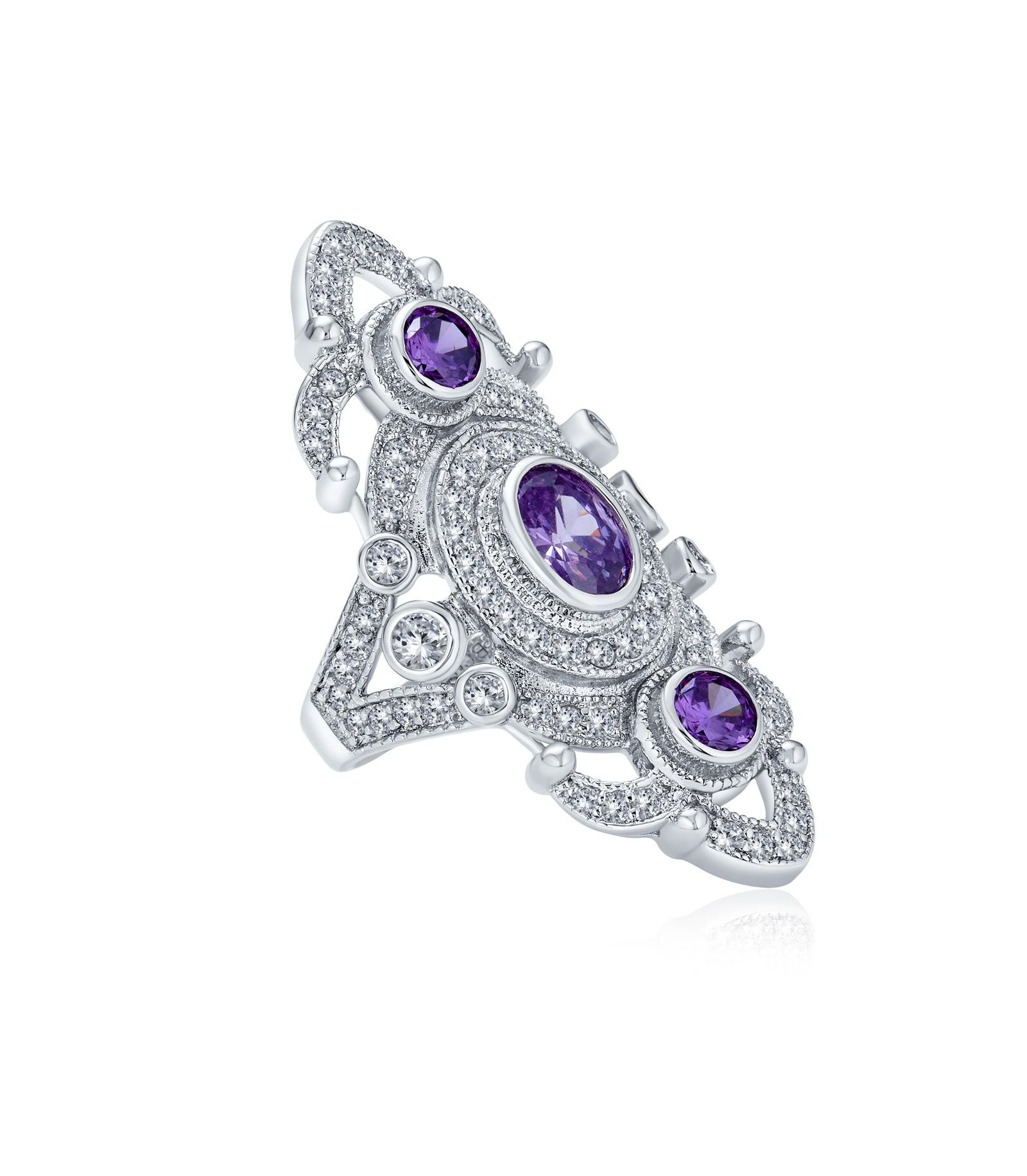 Bling Jewelry кольцо Statement Art Deco с фиолетовым CZ, серебристое напыление
