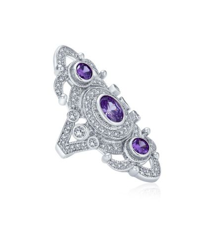 Bling Jewelry кольцо Statement Art Deco с фиолетовым CZ, серебристое напыление