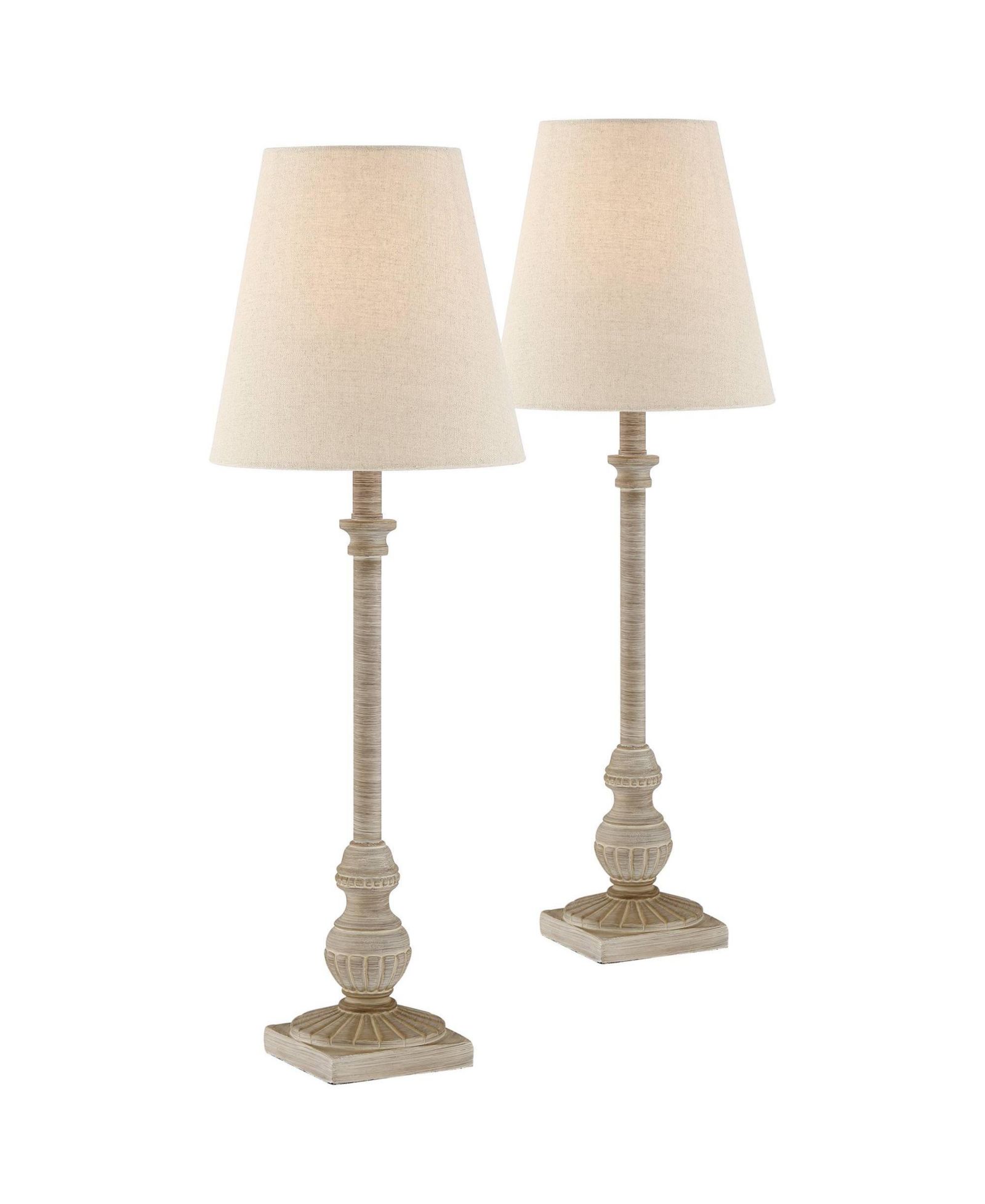 Regency Hill Loreno Traditional Buffet Table Lamps 24" High Set of 2 Whitewashed Oatmeal Linen Drum Shade for Bedroom Living Nightstand Family Room