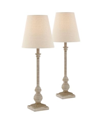 Regency Hill Loreno Traditional Buffet Table Lamps 24" High Set of 2 Whitewashed Oatmeal Linen Drum Shade for Bedroom Living Nightstand Family Room