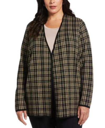 Rafaella Plus Size Plaid Jacquard Flyaway Cardigan Sweater