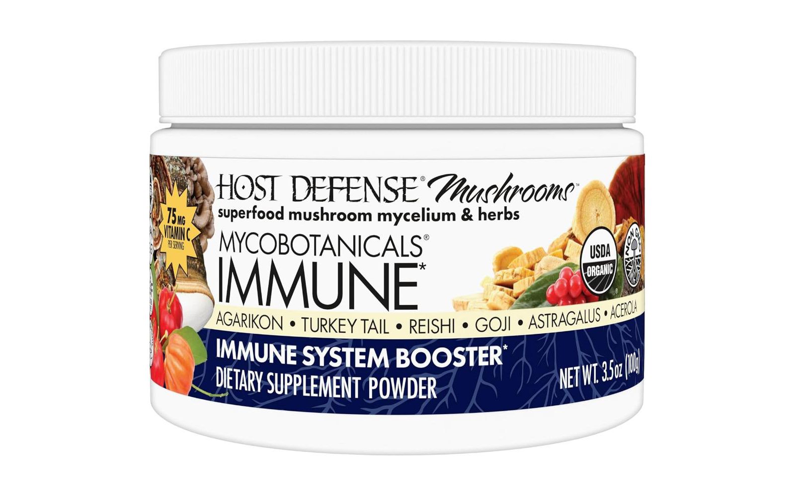 Host Defense MycoBotanicals Immune Powder — добавка для поддержки иммунитета и кишечника с чагой, рейши и трутовиком