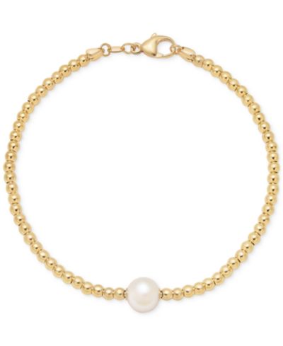 Cultured Freshwater Pearl (8-8.5mm) Beaded Bracelet in 14k Gold over Sterling Silver Made in Italy