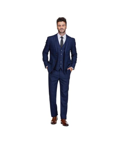 Мужской приталенный костюм из 3 частей Gino Vitale Blue Windowpane Plaid