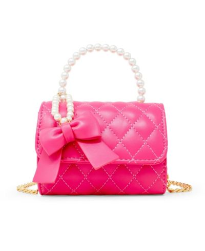 Tiny Treats + Zomi Gems Girls Quilted Pearl Handle Bow Ribbon Handbag, Hot Pink