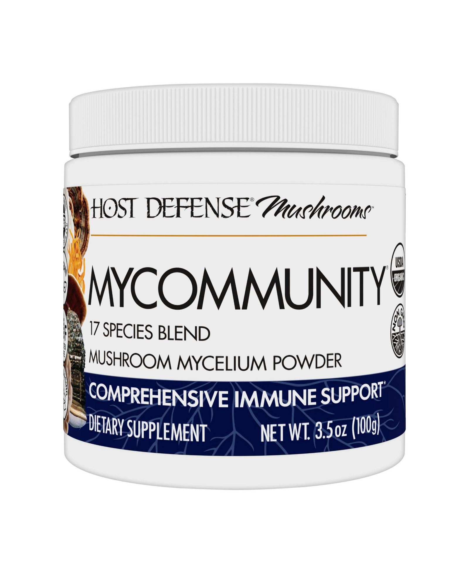 Host Defense MyCommunity Powder - 17 Mushroom Immune Support Blend with Lion s Mane, Reishi, Chaga & More, 100g (66 Servings)