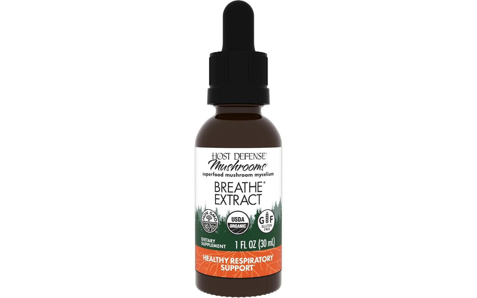Экстракт Host Defense Breathe - грибная жидкая добавка для поддержки иммунитета и дыхания с Chaga, Reishi и Cordyceps - 1 fl oz (30 порций)