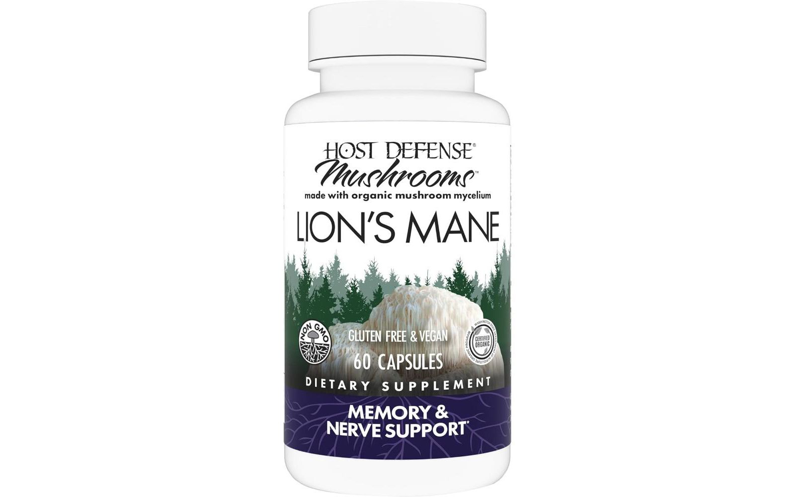 Капсулы Host Defense Mushrooms Lion's Mane для поддержки мозга и памяти, 60 капсул