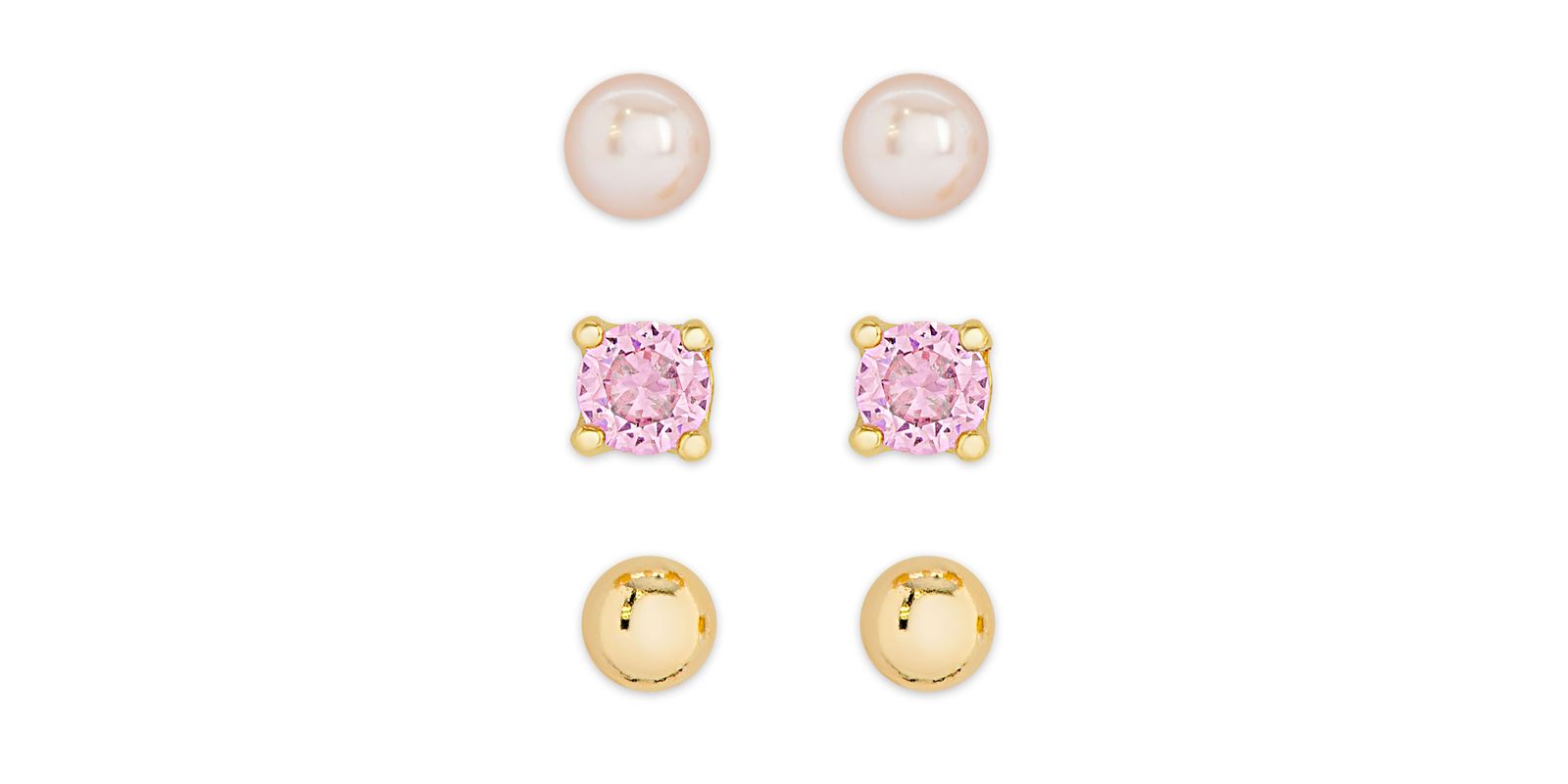 Lily Nily Детский набор из 3 пар серег с жемчугом и розовым CZ в золоте 18k