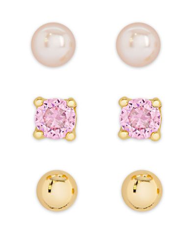 Lily Nily Детский набор из 3 пар серег с жемчугом и розовым CZ в золоте 18k
