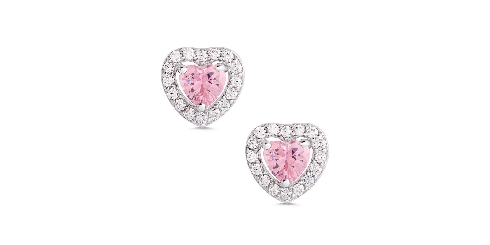 Lily Nily Детские серьги-гвоздики с розовым и белым CZ Heart Halo из стерлингового серебра