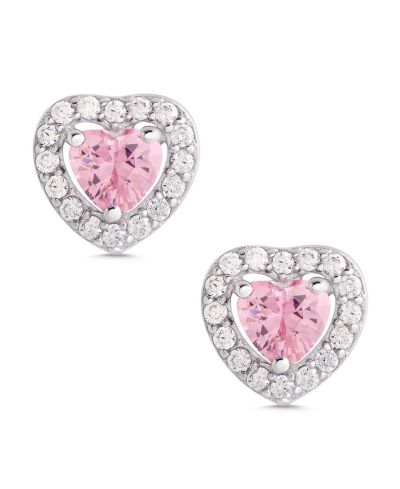 Lily Nily Детские серьги-гвоздики с розовым и белым CZ Heart Halo из стерлингового серебра