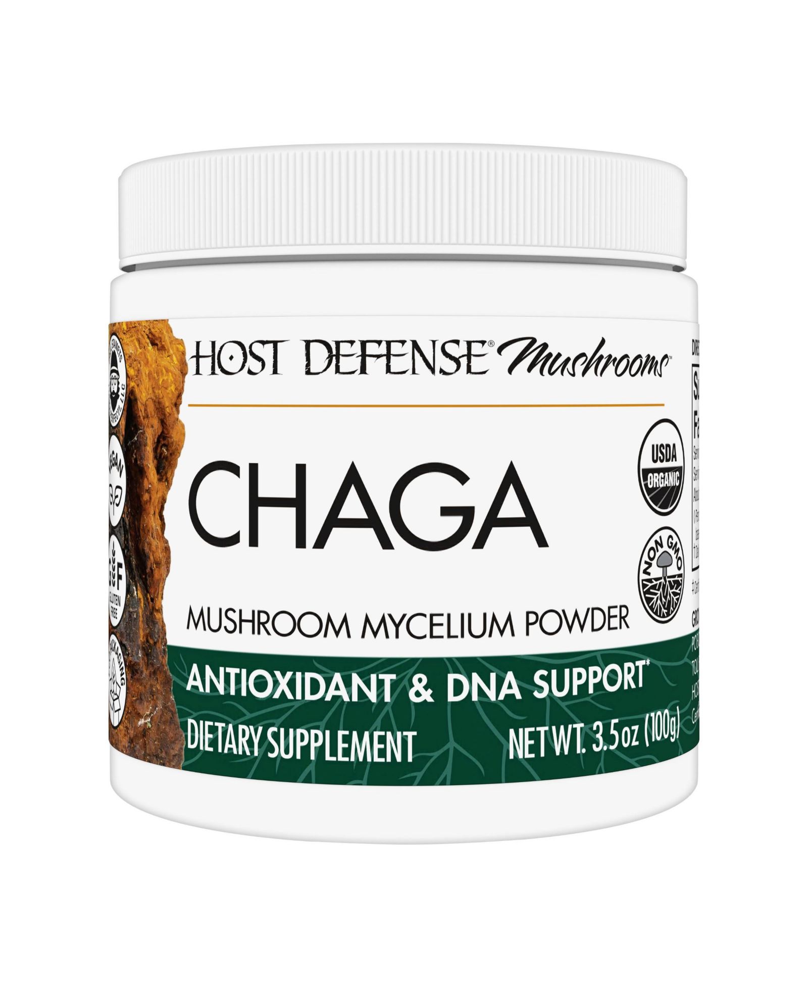 Порошок Host Defense Chaga для поддержки иммунной системы с антиоксидантами, пищевая добавка, 3.5 oz (66 порций)