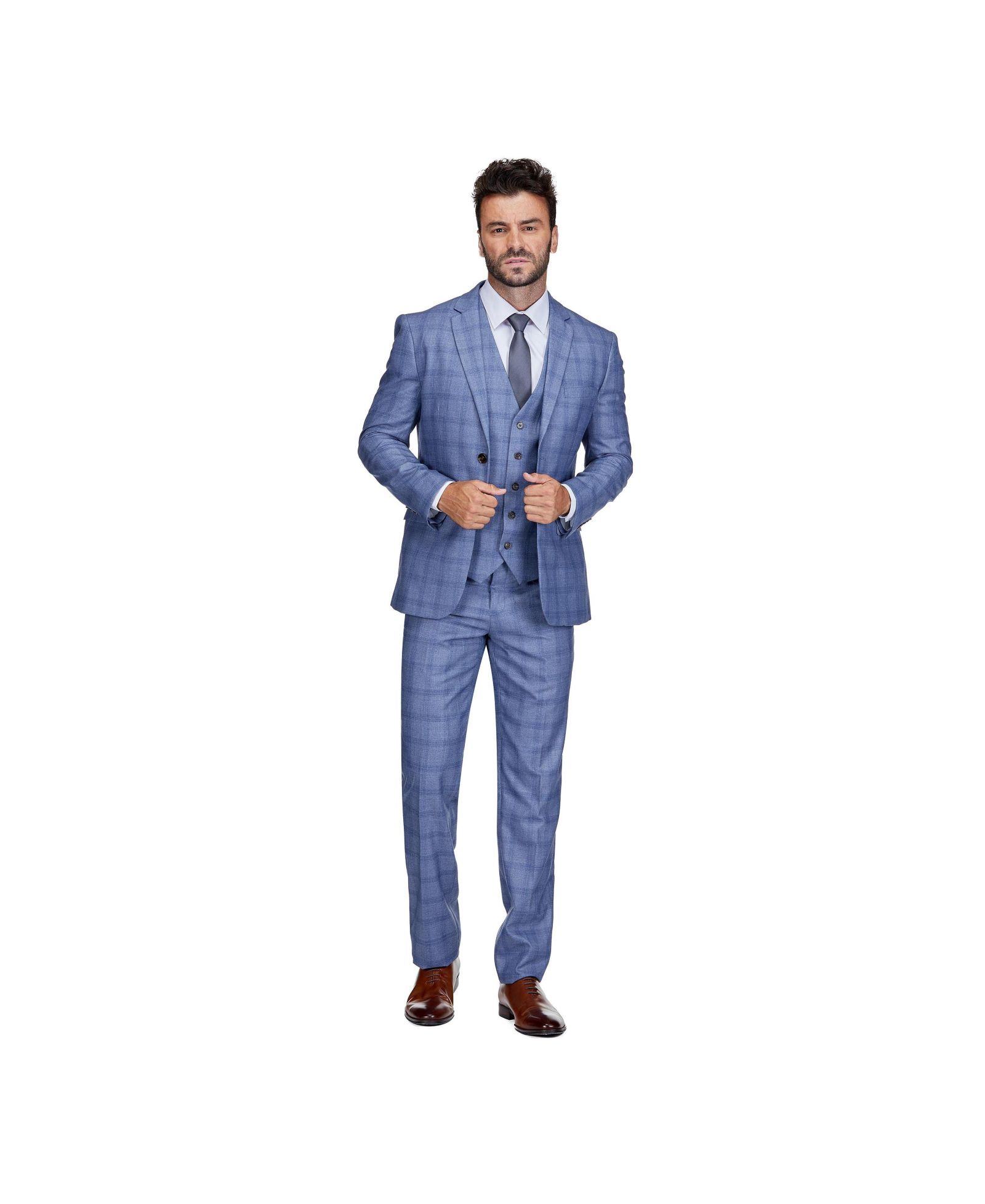 Мужской костюм Gino Vitale Slim Fit 3-Piece Light Blue Checked Plaid