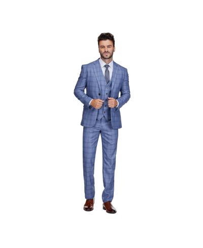 Мужской костюм Gino Vitale Slim Fit 3-Piece Light Blue Checked Plaid