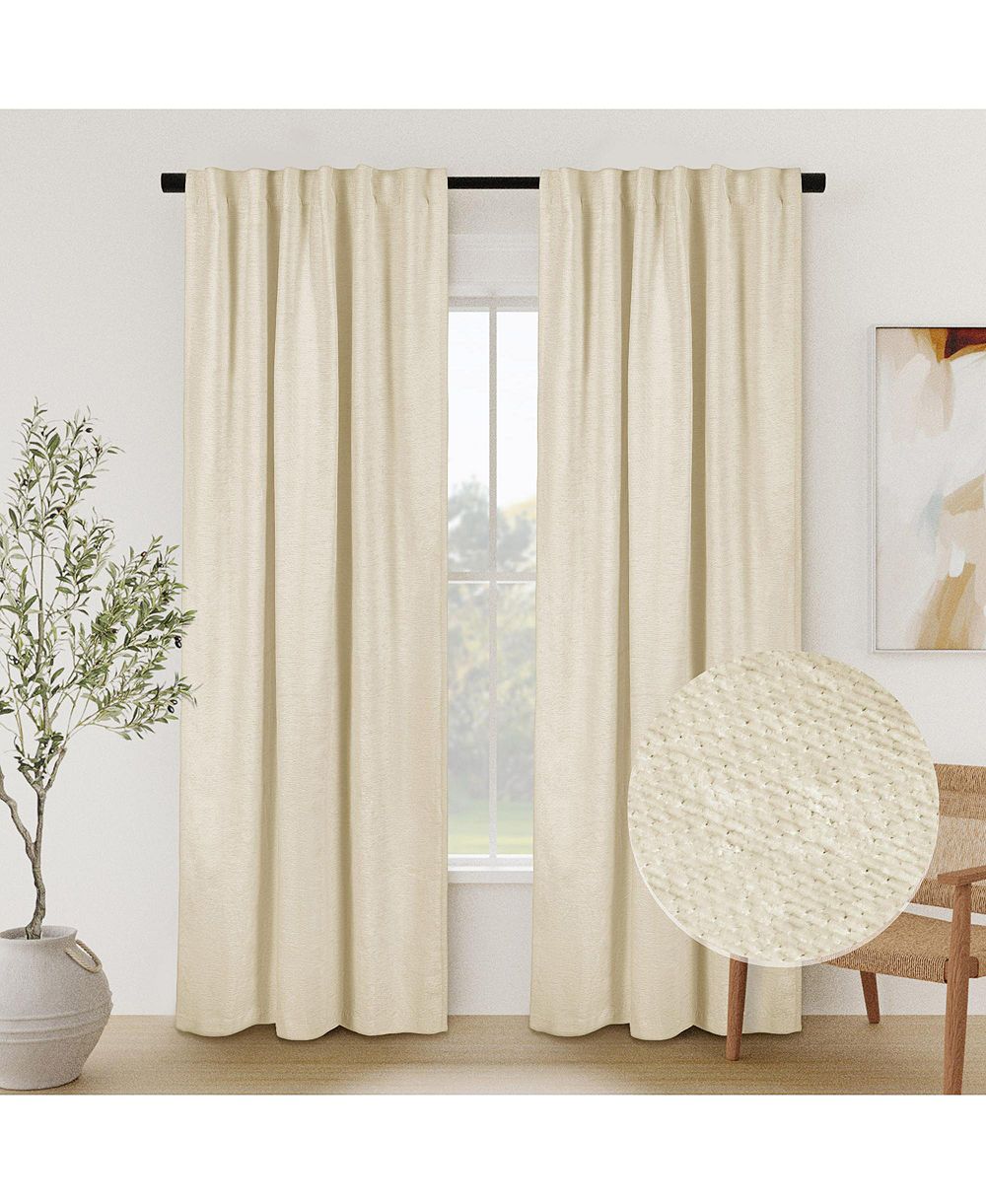 Awesome Home Chenille Solid Room Darkening Back Tab Curtain Panel