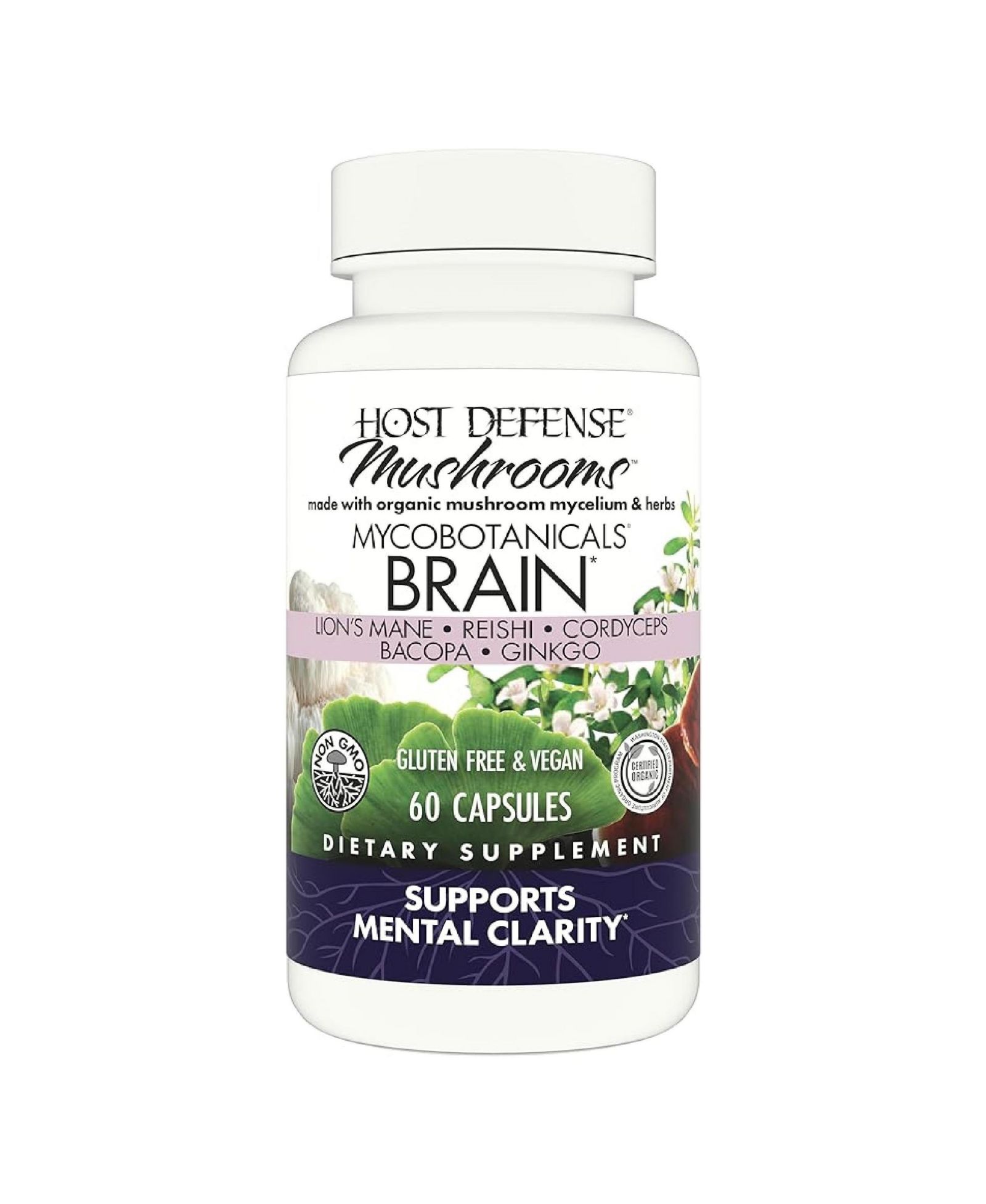 Host Defense MycoBotanicals капсулы для мозга с грибами Lion's Mane, Reishi и Cordyceps, 60 капсул