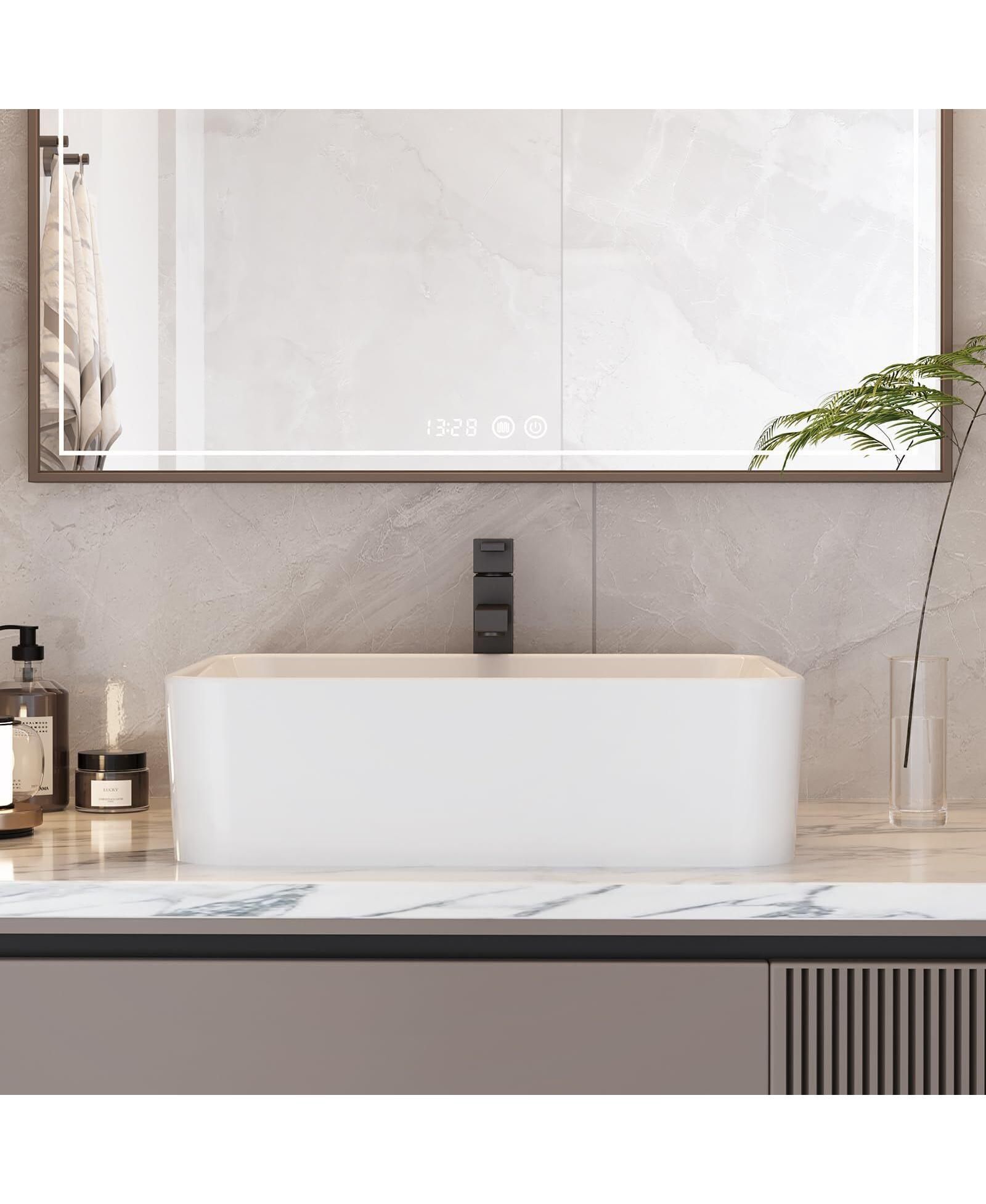 GAOMON 22'' x 16''Vessel Sink White Undermount Bathroom Sink Rectangle