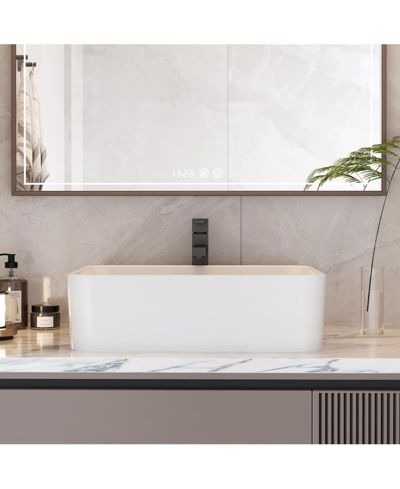 GAOMON 22'' x 16''Vessel Sink White Undermount Bathroom Sink Rectangle