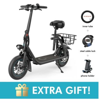 Gyroor 450W Electric Scooter with Seat for Adult, 12 inch Commuter Electric Scooter with Basket - up to 21 Miles 15.5MPH
