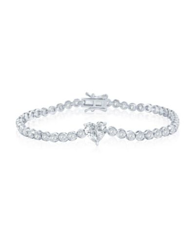 Simona Sterling Silver, Heart & Round CZ Tennis Bracelet