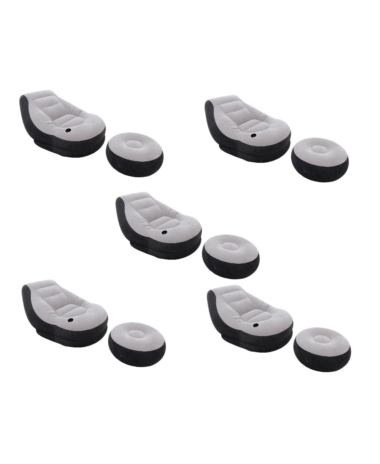 Intex Набор надувных кресел Ultra Lounge с подставкой для стакана и пуфом, Gray (5 Pack)