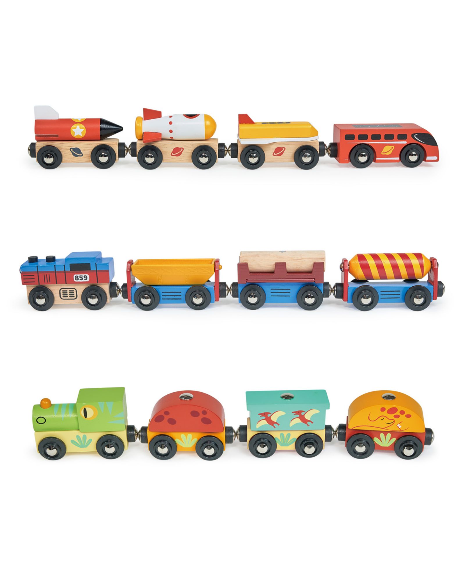 Mentari Toys приключенческий набор магнитных деревянных поездов, 4 предмета