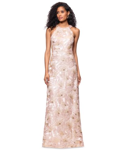 Betsy & Adam Petite Sequined Soutache Halter Gown