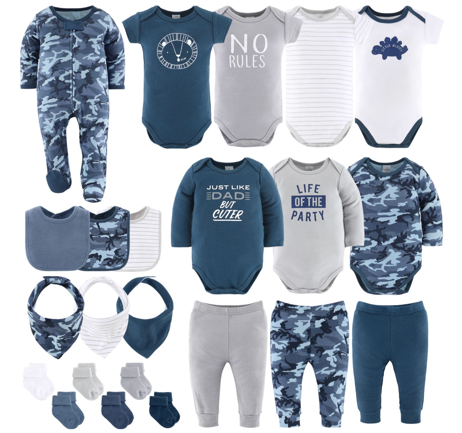The Peanutshell Детский подарочный набор для новорожденных, Blue Camo, 23 предмета, синий