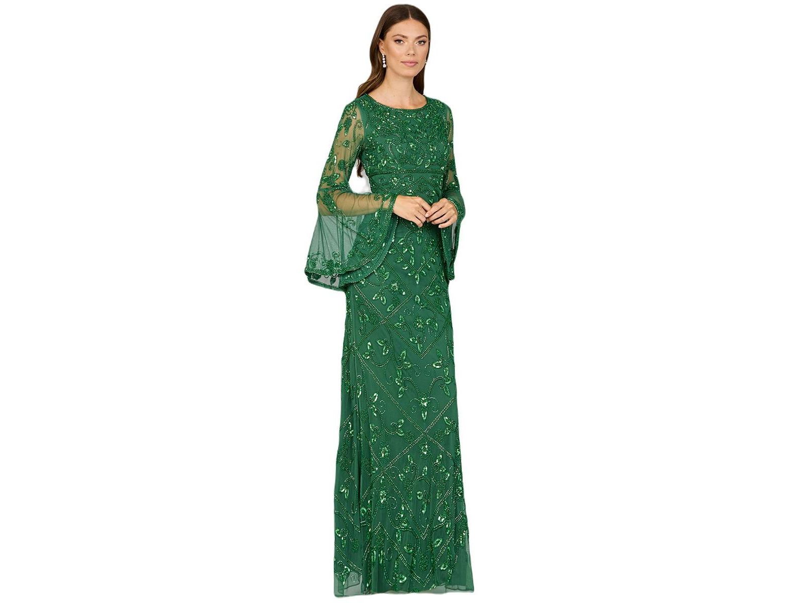 Lara Women's Bell Sleeved High Neck Beaded Gown