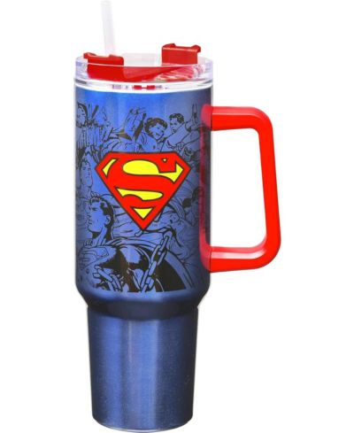 Термокружка Spoontiques Superman Stainless Steel с соломинкой и ручкой, 40 oz