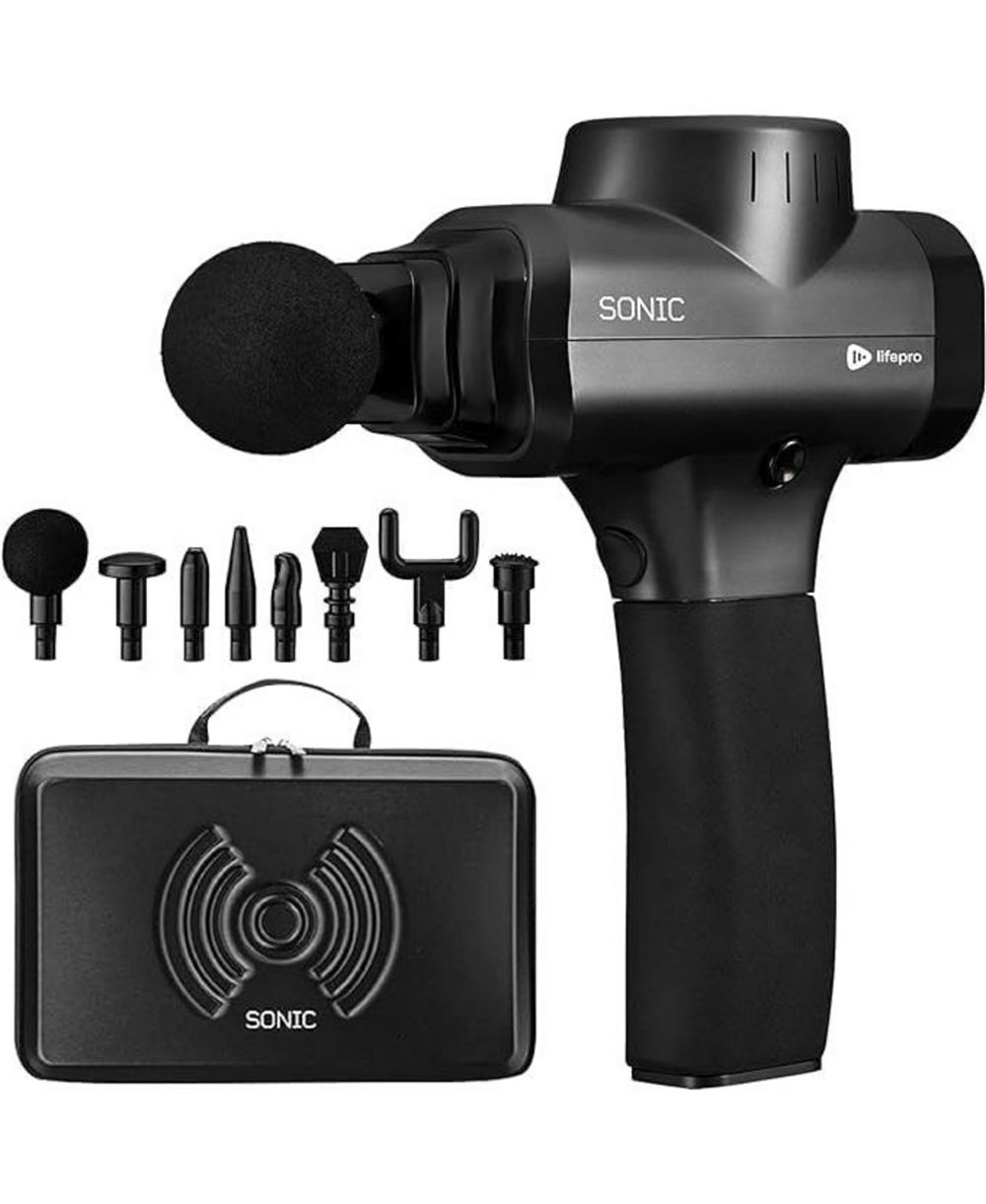 Lifepro Handheld Massage Gun - Deep Tissue Massager Gun for Sore Muscles, Portable Hand Held Massager with 8 Heads & 5 Speeds