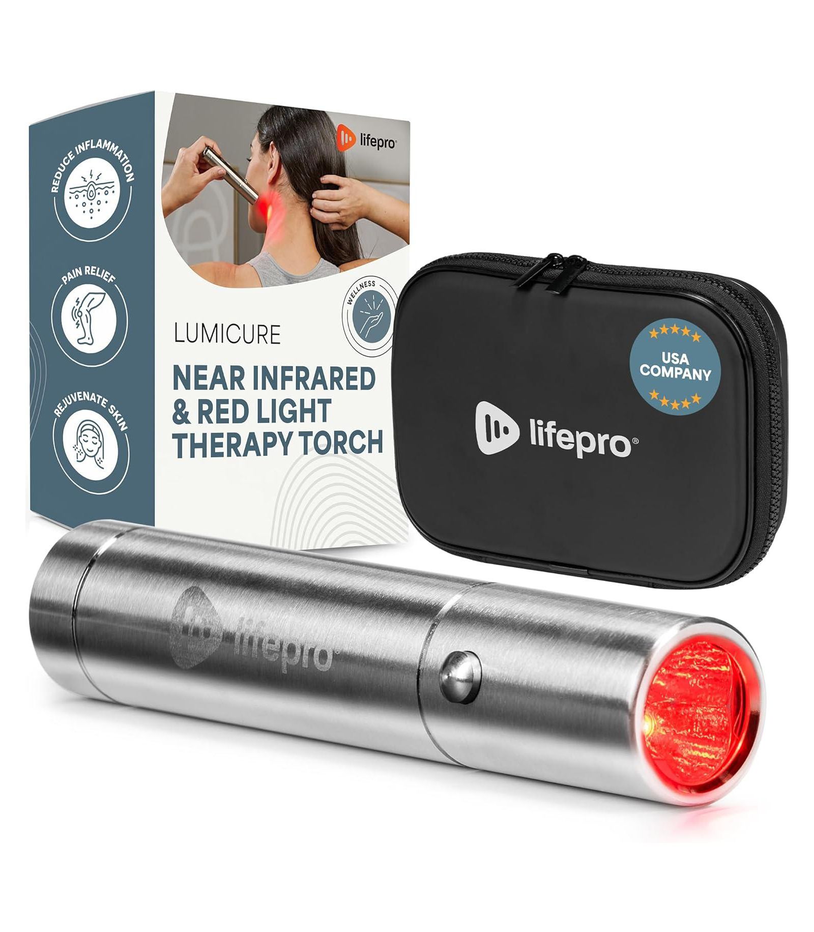 Lifepro LumiCure Red Light Therapy Device - Portable Near Infrared Light Therapy Torch with 660nm & 850nm LEDs for Wellness