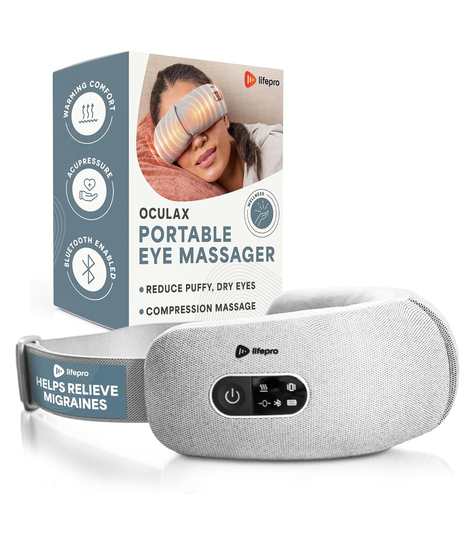 Lifepro Oculax Heated Eye Mask and  Eye Massager - Compression and Vibration, 4 Modes, Rechargeable with Bluetooth