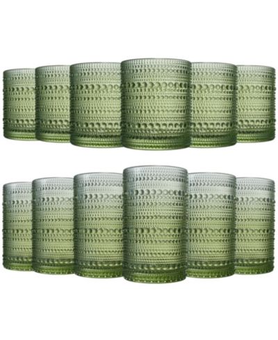 The Wine Savant Green Vintage Hobnail Colored Beaded Drinking Glasses, Set of 12