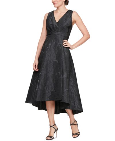 SL Fashions Women's Jacquard V-Neck High-Low Dress