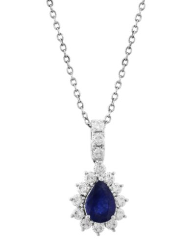 Подвеска-ожерелье EFFY® Sapphire Halo (5/8 ct. t.w.) в белом золоте 14k, 18" + 1" удлинитель