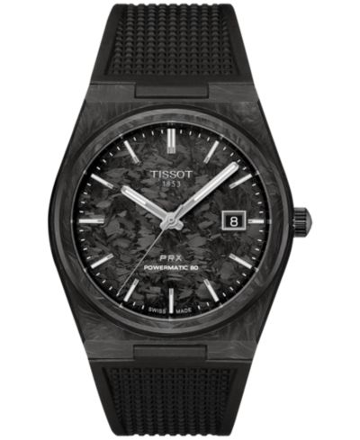 Tissot Men's Swiss Automatic PRX Powermatic 80 Black Rubber Strap Watch 40mm