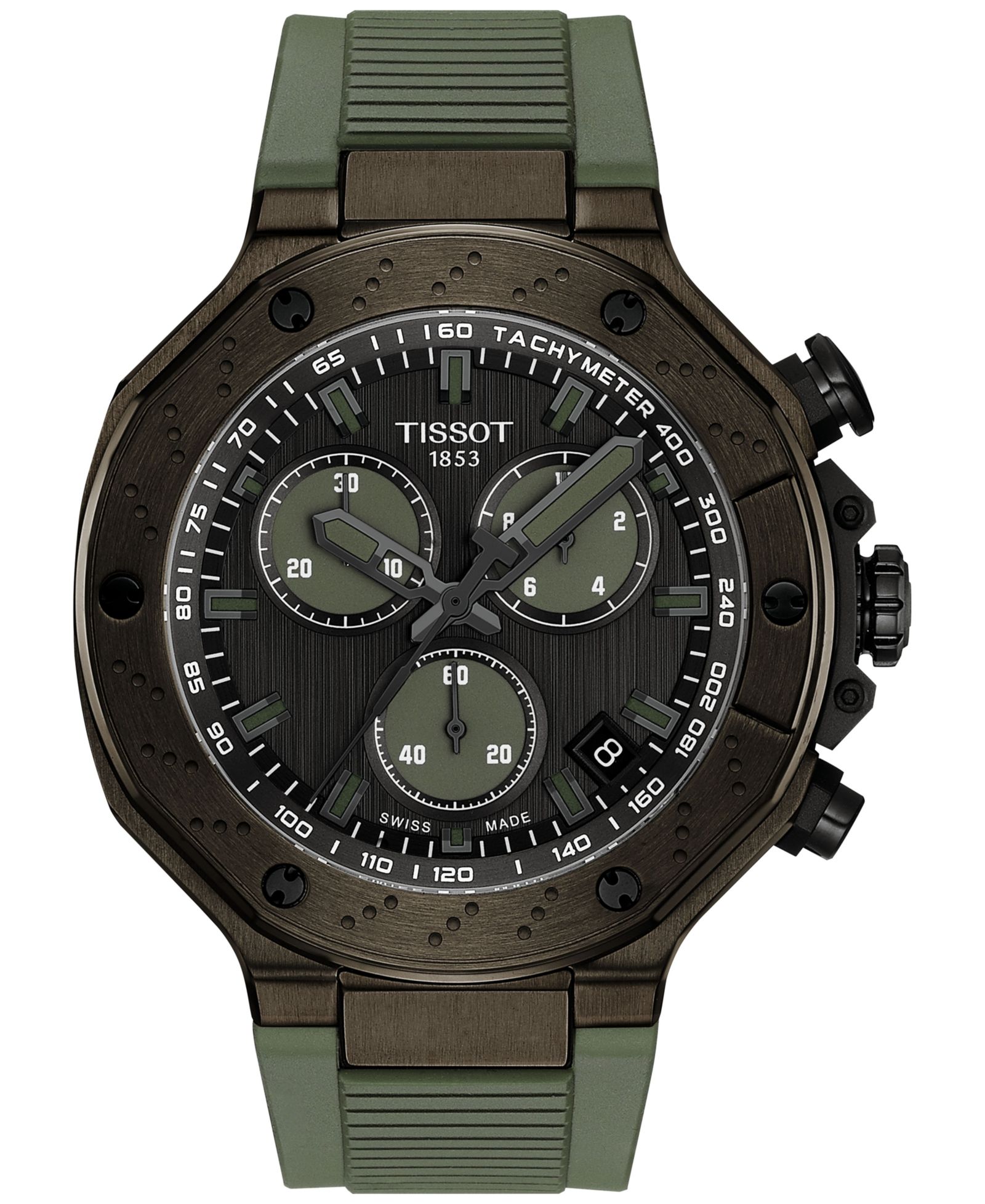 Tissot Men's Swiss Chronograph T-Race Green Rubber Strap Watch 45mm