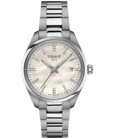 Tissot Women's Swiss PR 100 Diamond (1/20 ct. t.w.) Stainless Steel Bracelet Watch 34mm