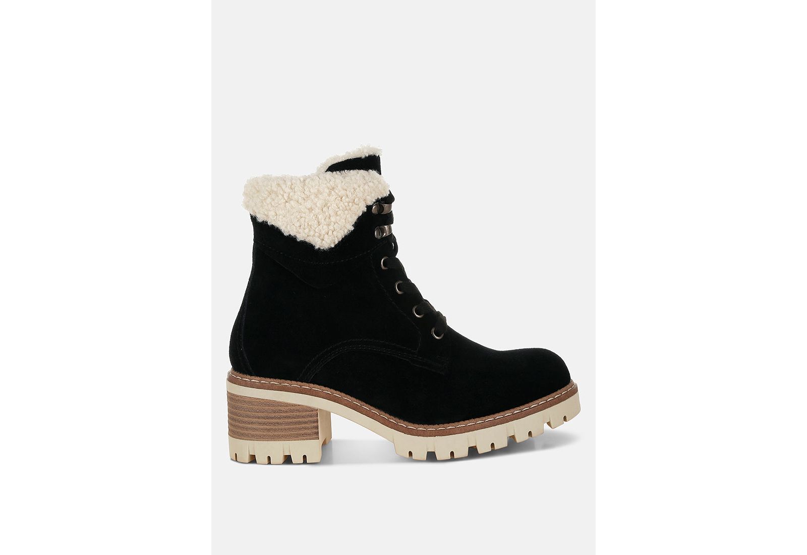 Rag & Co Womens Madoka Fur Collar Chunky Ankle Boots