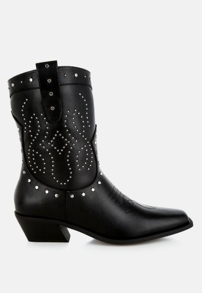London Rag Womens Equine Studded Embroidery Cowboy Boots