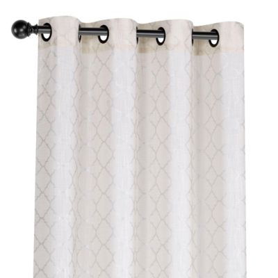 Kate Aurora 2 Piece Silver Sparkly Semi Sheer Trellis Quatrefoil Grommet Top Window Curtain Panels