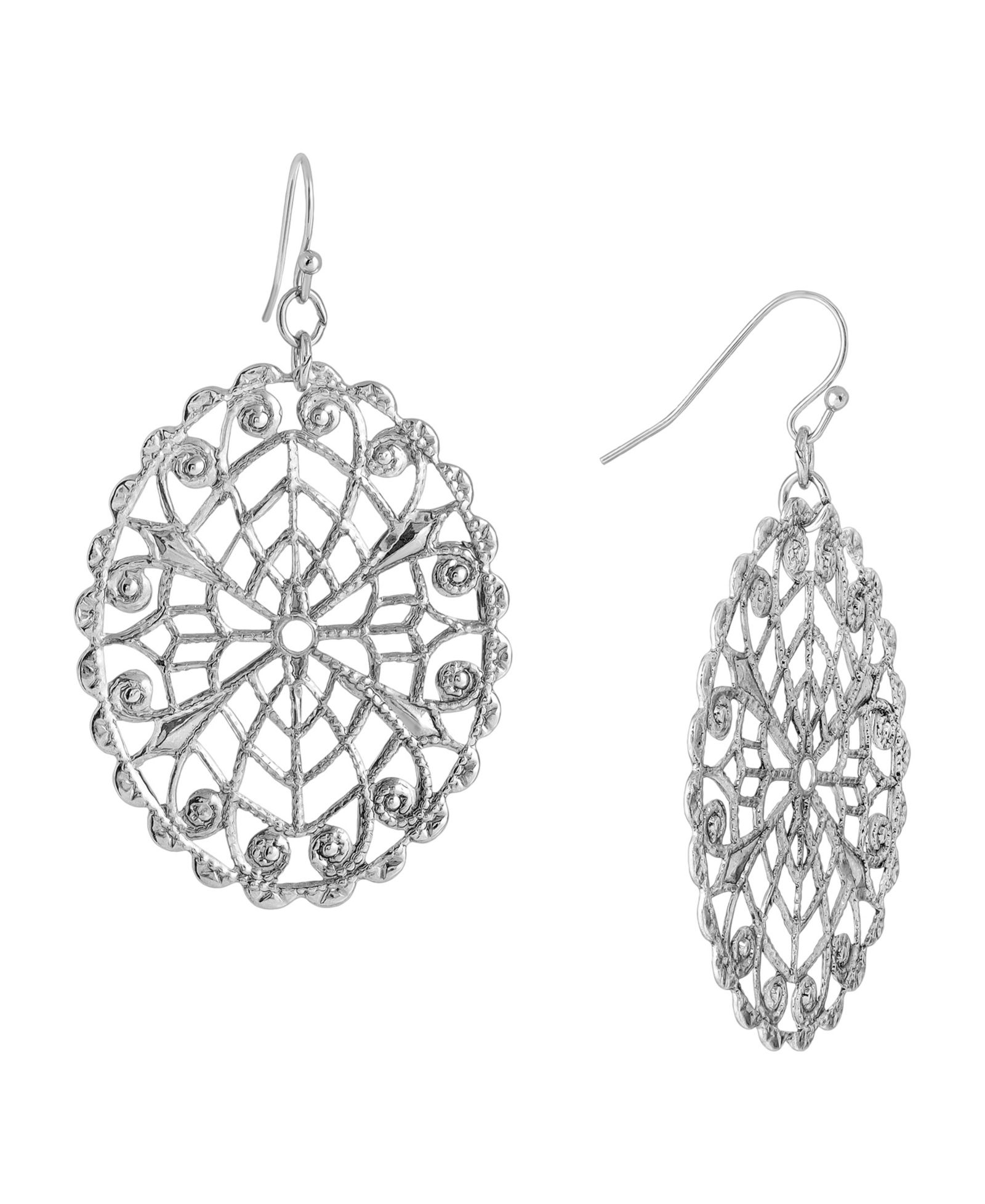 Серьги 2028 Silver-Tone Oval Filigree