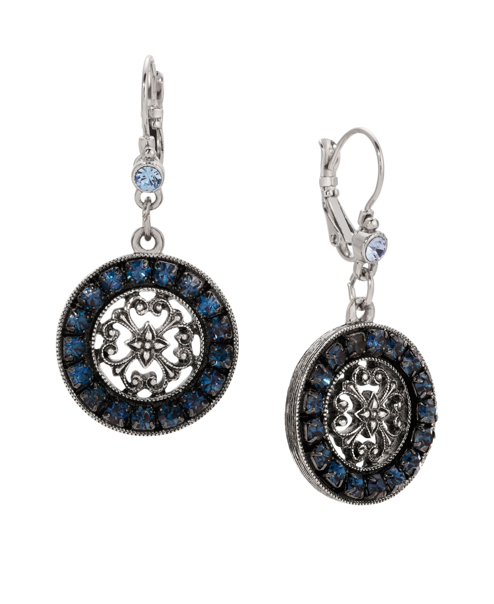 Серьги-подвески 2028 Blue Crystal Round Filigree