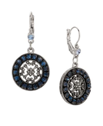 Серьги-подвески 2028 Blue Crystal Round Filigree