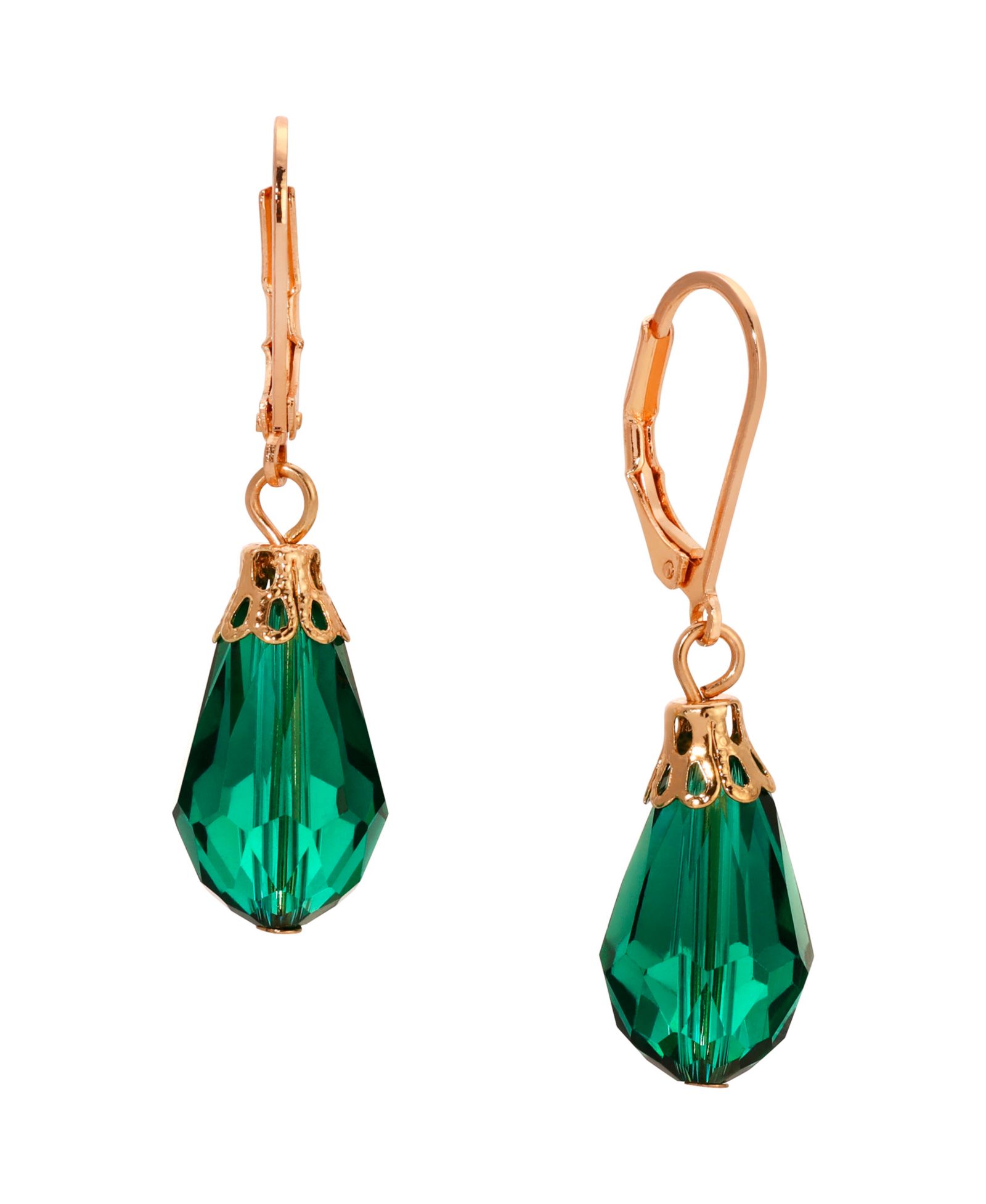 Серьги-подвески 2028 Gold-Tone Crystal Faceted Drop