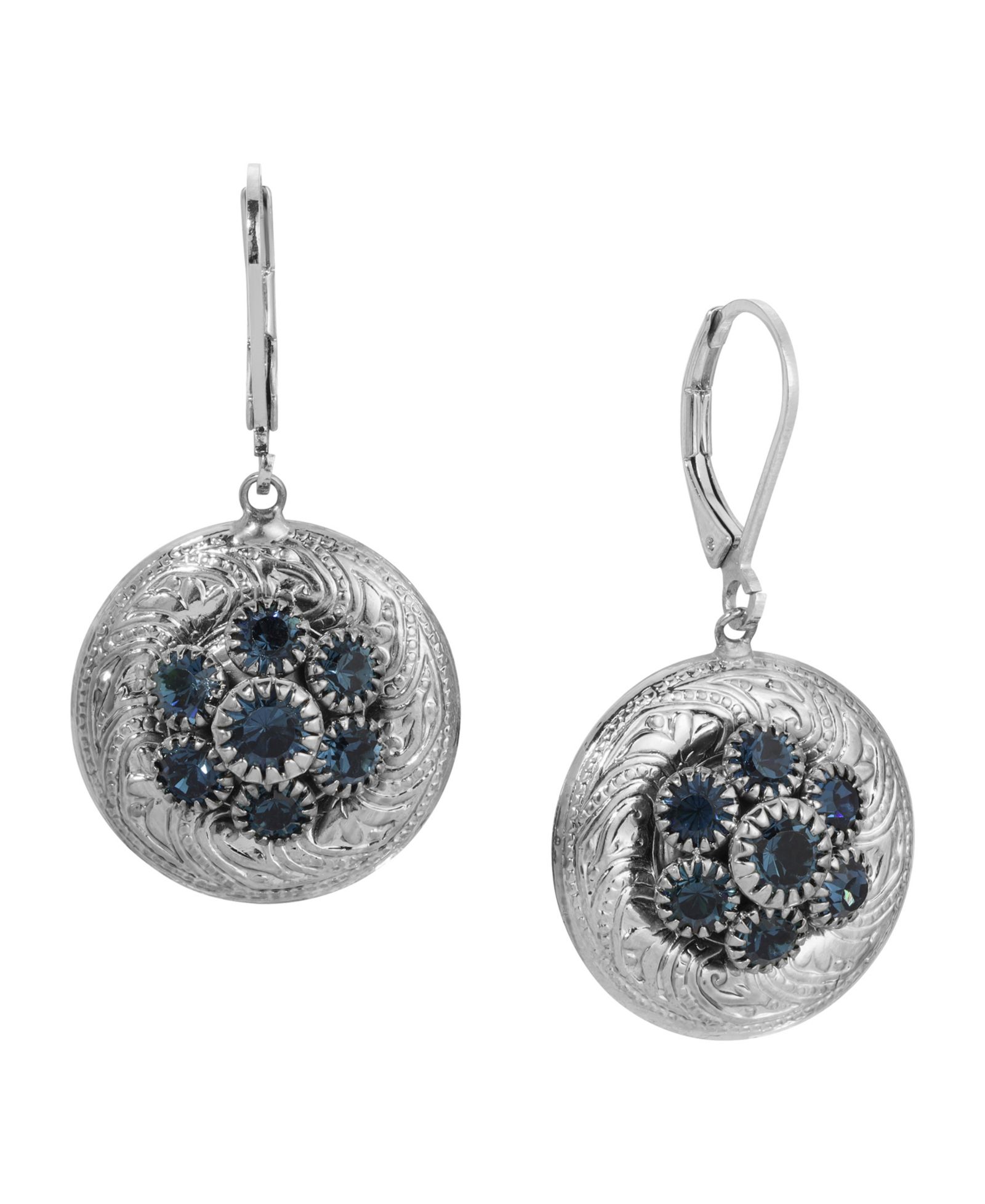 Серьги 2028 Silver-Tone Crystal Round Drop Earrings